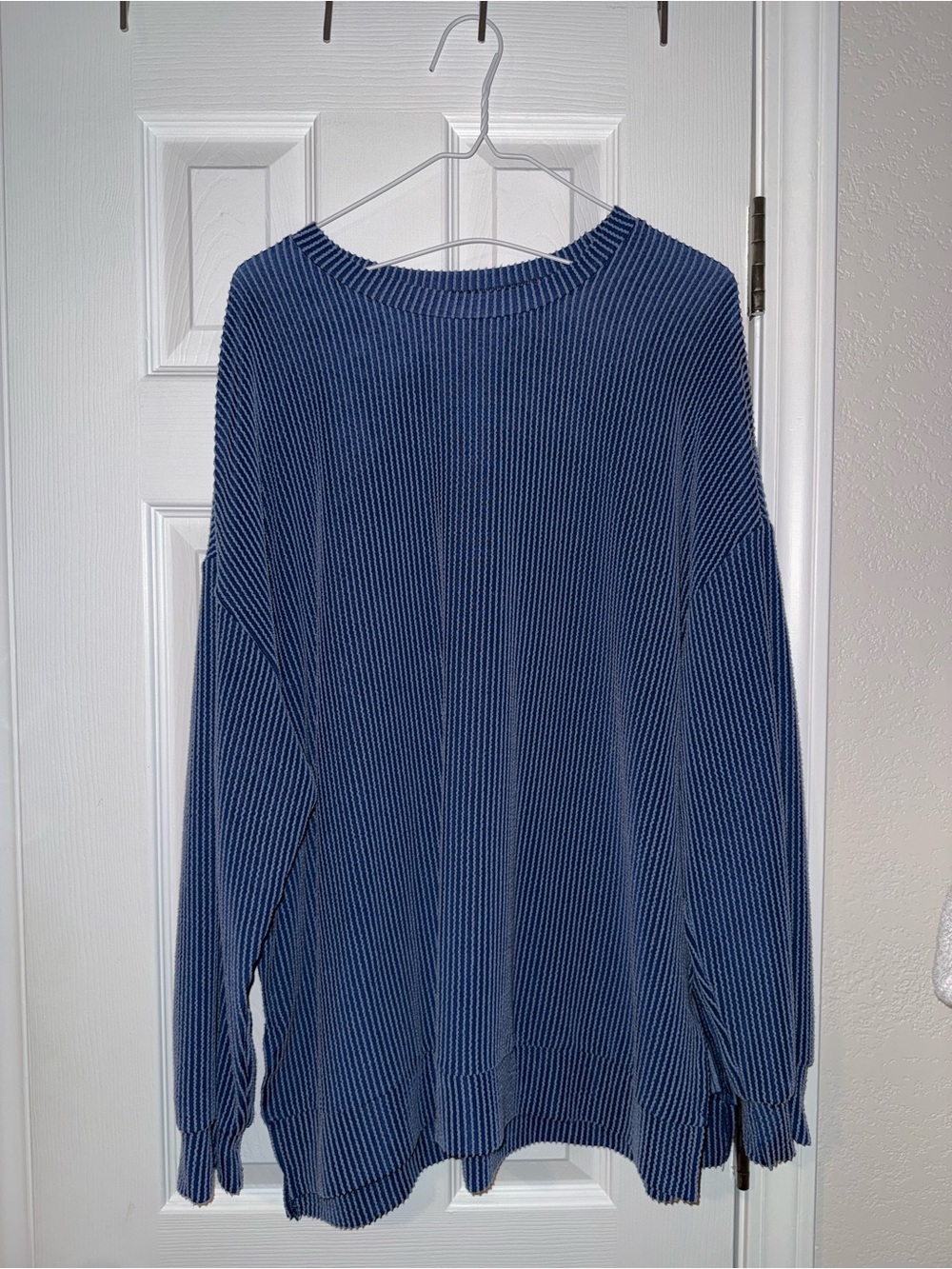 Women's Navy Ribbed Long-Sleeve Top